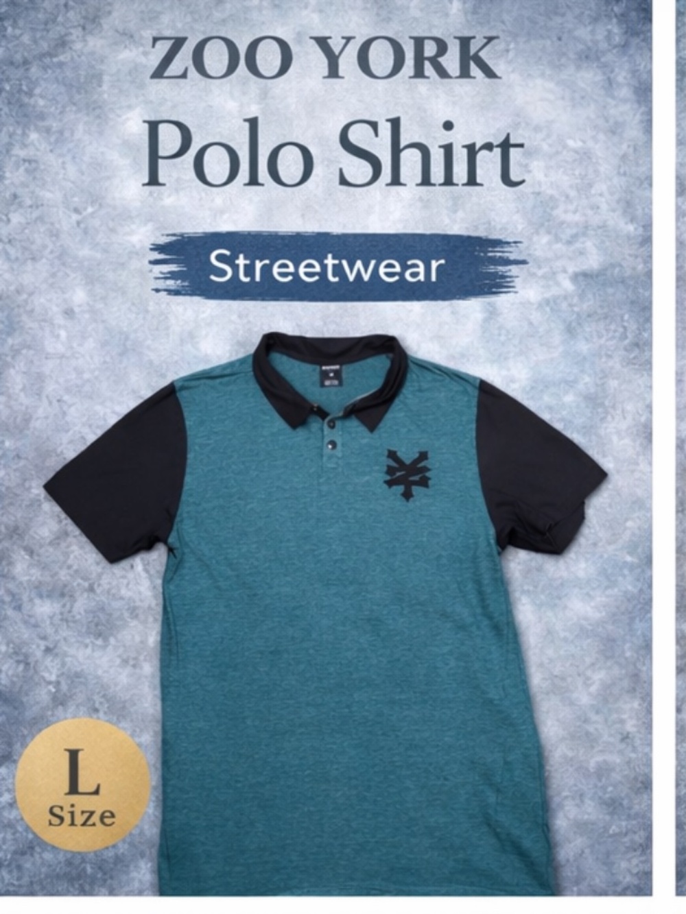 Zoo York Polo Shirt Mens Large Teal Black Streetwear Skate Y2K Casual